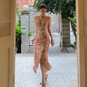 Xiaoli Nameless Clueless Fameless Aurelia Corseted Dress in Orange Sz M